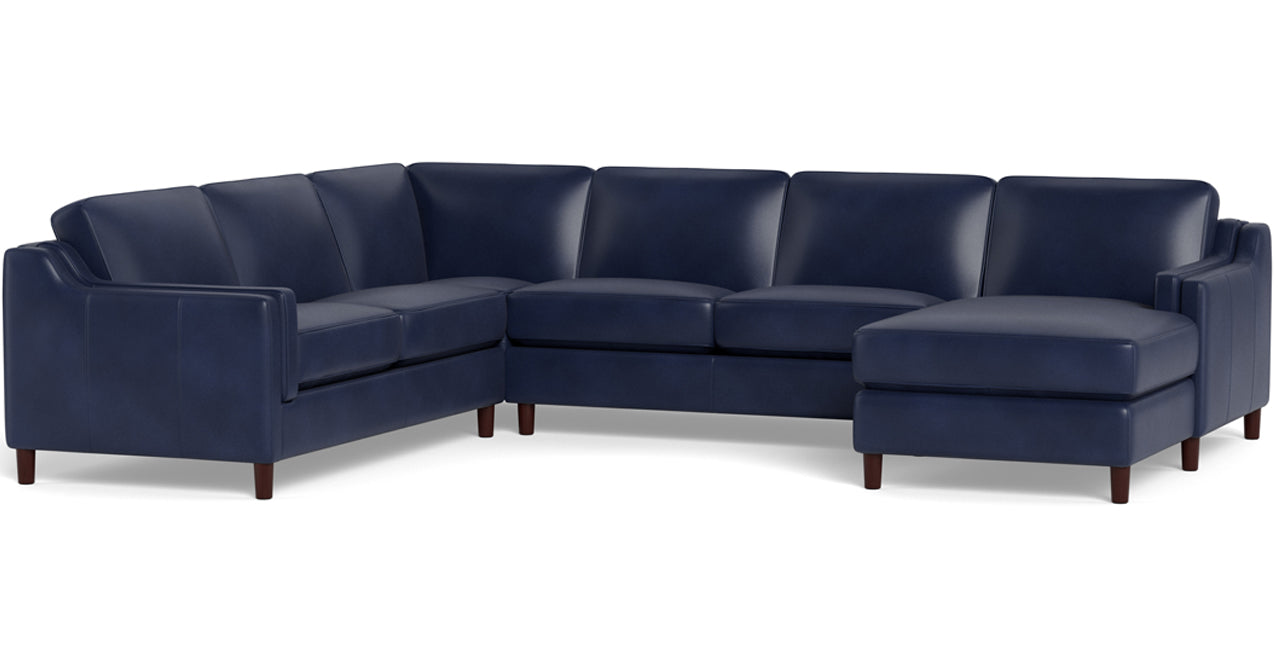 Bella Leather Sectional with Right Chaise, Navy